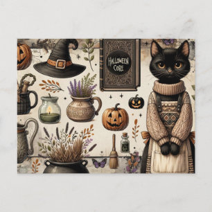 Gruselige Halloween-Katzen-Core Junk Journaling Postkarte