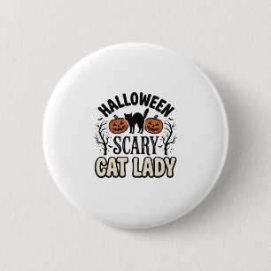 Gruselige Halloween-Katzenlady Retro-Vektorgestalt Button