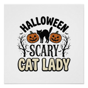 Gruselige Halloween-Katzenlady Retro-Vektorgestalt Poster