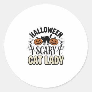 Gruselige Halloween-Katzenlady Retro-Vektorgestalt Runder Aufkleber