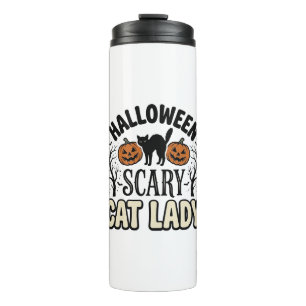 Gruselige Halloween-Katzenlady Retro-Vektorgrafik_ Thermosbecher
