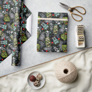 Gruselige Halloween-Monster Zombies Vampire Mumien Geschenkpapier