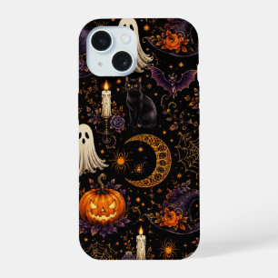 Gruselige Halloween-Nacht-Kürbis- und Geistermuste iPhone 15 Hülle
