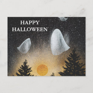 Gruselige Halloween-Nacht mit Eulen Postkarte