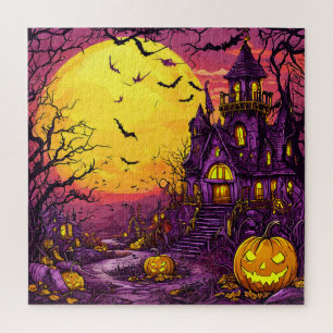 Gruselige Halloween-Nacht mit leuchtenden Kürbisse