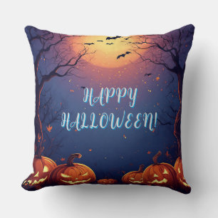 Gruselige Halloween-Nacht mit leuchtenden Kürbisse Kissen