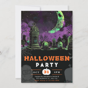 Gruselige Halloween-Nacht mit Mondsichel Einladung