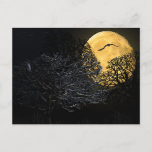 Gruselige Halloween-Nacht mit Raben-Krähe-Postkart Postkarte