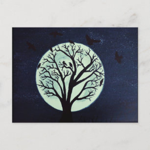Gruselige Halloween-Nacht mit Raben-Krähe-Postkart Postkarte