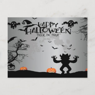 Gruselige Halloween-Nacht mit Raben-Krähe-Postkart Postkarte