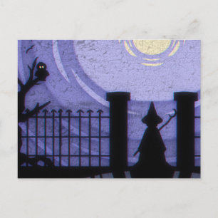 Gruselige Halloween-Nacht mit Rabenhexe Postkarte