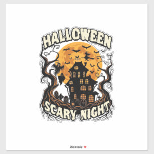 Gruselige Halloween Nacht Spukhaus Vollmond Hexe Aufkleber