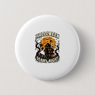 Gruselige Halloween Nacht Spukhaus Vollmond Hexe Button