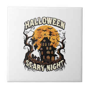 Gruselige Halloween Nacht Spukhaus Vollmond Hexe Fliese