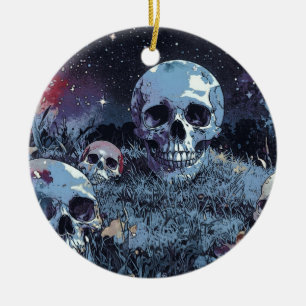Gruselige Halloween-Nacht - Unheimliche Schädel  Keramik Ornament