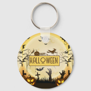 Gruselige Halloween-Nacht verzaubertes Herbst-Desi Schlüsselanhänger