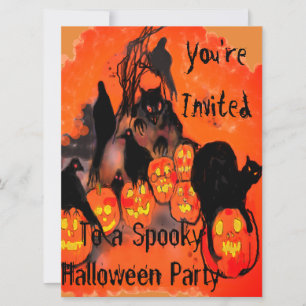 Gruselige Halloween-Party Kobolde Kürbisse Amseln Einladung