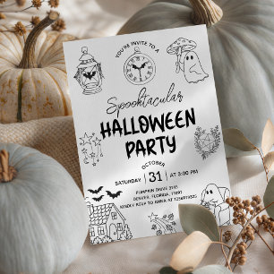 Gruselige Halloween-Party Line-Art-Einladung Einladung