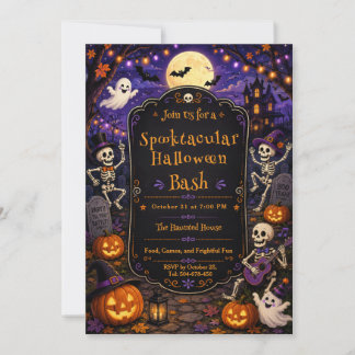 Gruselige Halloween-Party mit Skelett-Kürbis-Feier Einladung