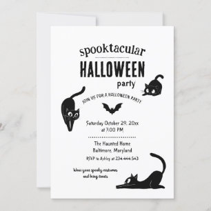 Gruselige Halloween-Schwarze-Katzen-Party Einladung
