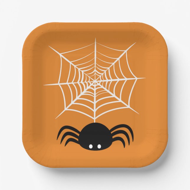 Gruselige Halloween-Spinnen-Illustration Pappteller (Vorderseite)
