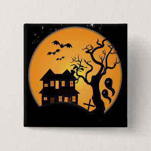gruselige Halloween-Szene eines Spukhauses als Vek Button