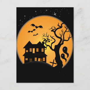 gruselige Halloween-Szene eines Spukhauses als Vek Postkarte