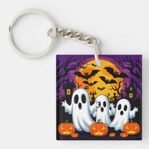 Gruselige Halloween-Szene mit Geistern Schlüsselanhänger