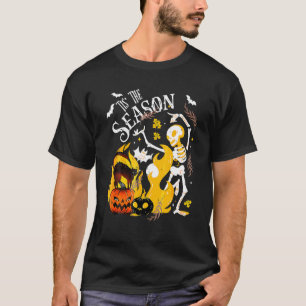 Gruselige Halloween-Tanzskelett-Schwarze Katze T-Shirt