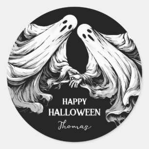 Gruselige Happy Halloween-Party mit Geist Runder Aufkleber