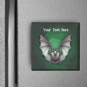 Gruselige hellgraue Fledermaus fliegt aus grüner l Magnet
