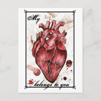 Gruselige Herz-Liebekarte Edgar Allan Poe Zitat Postkarte