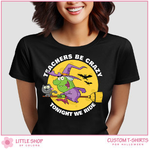 Gruselige Hexe auf Besen Lehrerin Halloween T-Shirt