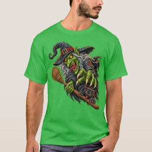 GRUSELIGE HEXE mit BESEN und SCHWARZE KATZE T-Shirt