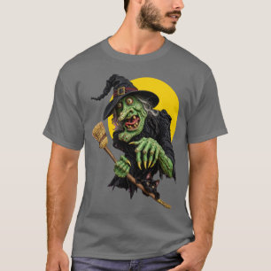 GRUSELIGE HEXE mit BESEN und SCHWARZE KATZE T-Shirt