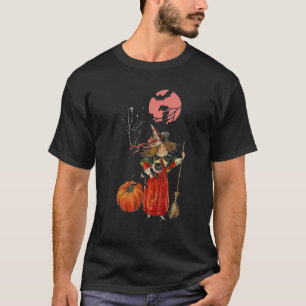 Gruselige Hexe und Kürbis Roter Mond Vintage Hallo T-Shirt