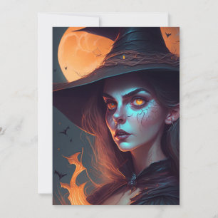 Gruselige Hexe und Vollmond-Halloweenparty Einladung