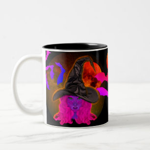 Gruselige Hexen-Blutmond- und Fledermaus-Kaffee Zweifarbige Tasse