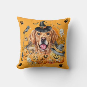 Gruselige Jahreszeit Kürbis Golden Retriever Hallo Kissen