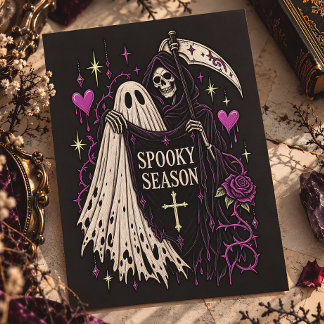 Gruselige Jahreszeit Sensenmann Geist Gothic Postkarte
