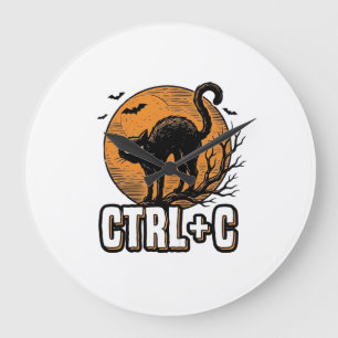 Gruselige Katze CTRL C Vintage Halloween Vektordes Große Wanduhr