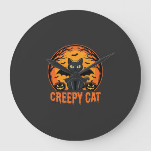 Gruselige Katze Halloween Fledermaus Mond Grafikde Große Wanduhr