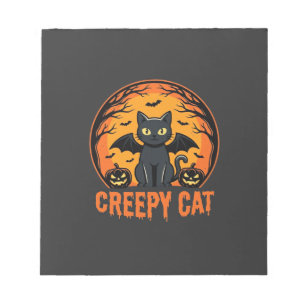 Gruselige Katze Halloween Fledermaus Mond Grafikde Notizblock
