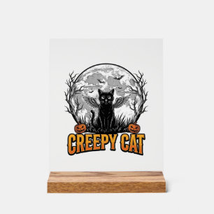 Gruselige Katze Halloween Vintage Gravur Design_1 Acrylschild
