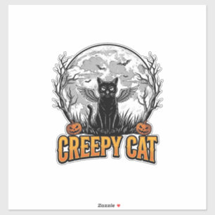 Gruselige Katze Halloween Vintage Gravur Design_1 Aufkleber