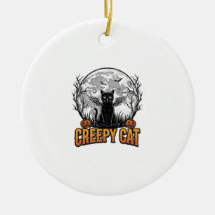 Gruselige Katze Halloween Vintage Gravur Design_1 Keramik Ornament