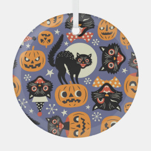 Gruselige Katzen Kürbisse Lila Muster Ornament Aus Glas
