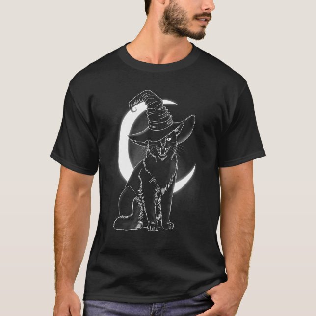 Gruselige Katzenhexenhut Halloween-Katze 2 T-Shirt (Vorderseite)