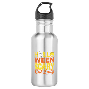 Gruselige Katzenlady Halloween-Design_1 Edelstahlflasche