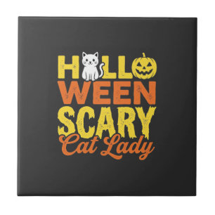 Gruselige Katzenlady Halloween-Design_1 Fliese
